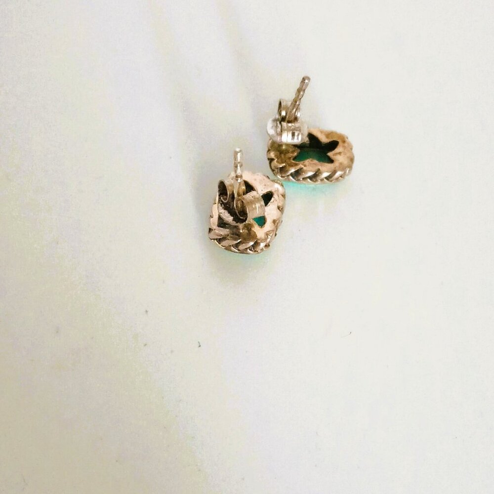 925 Rectangle Turquoise Post Earrings Sterling Si… - image 6